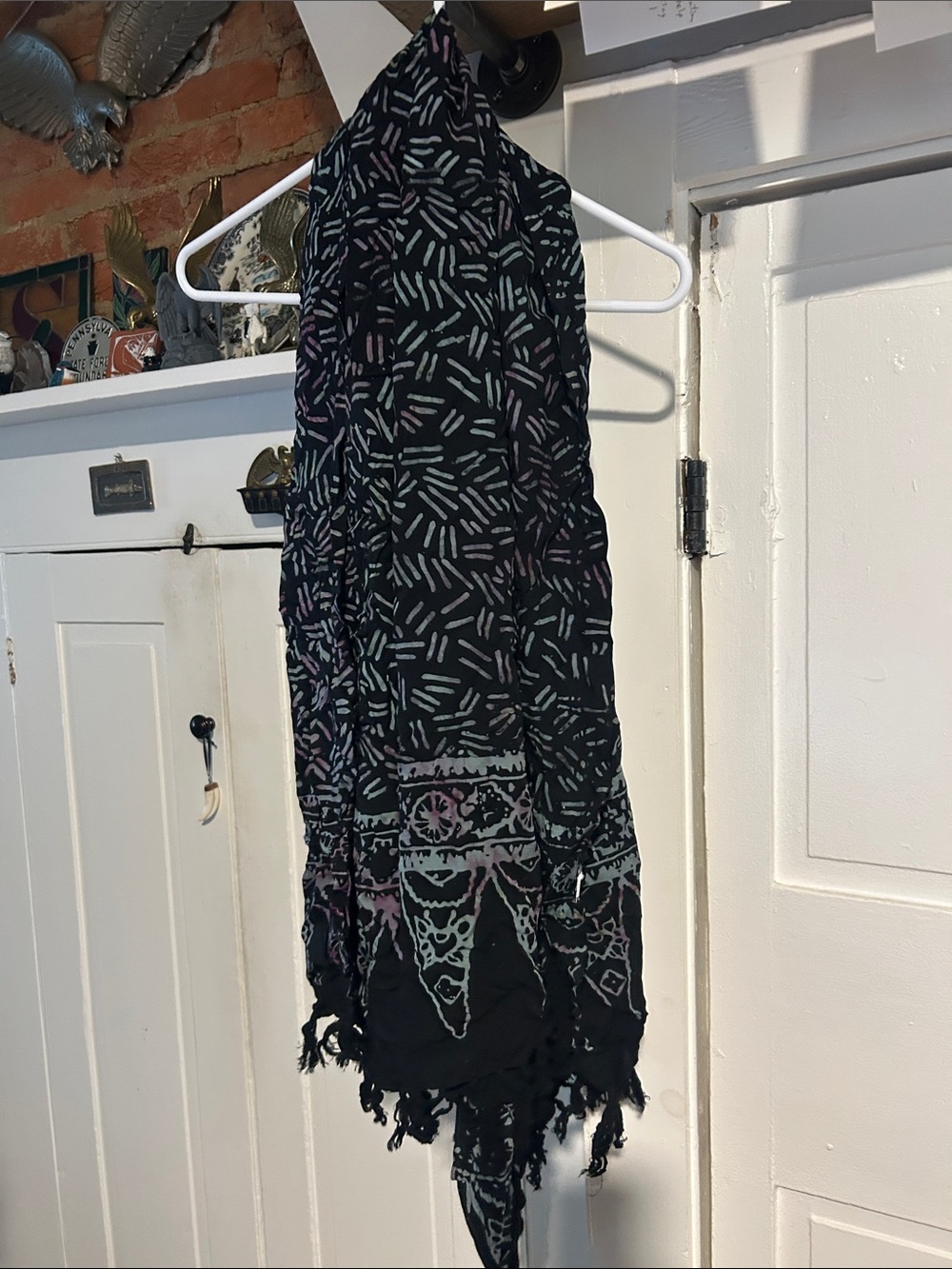 Fair Trade Block Printed Fringed Sarong with Mint and Lilac Geometric Print
